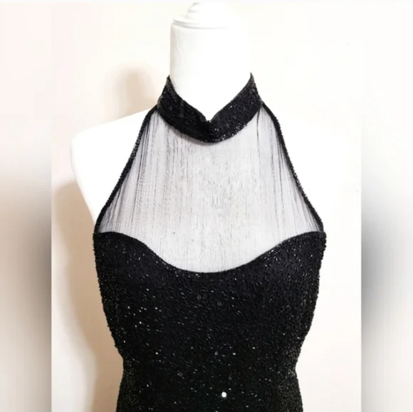 Vintage Stenay Silk High Neckline Beaded Evening Gown
